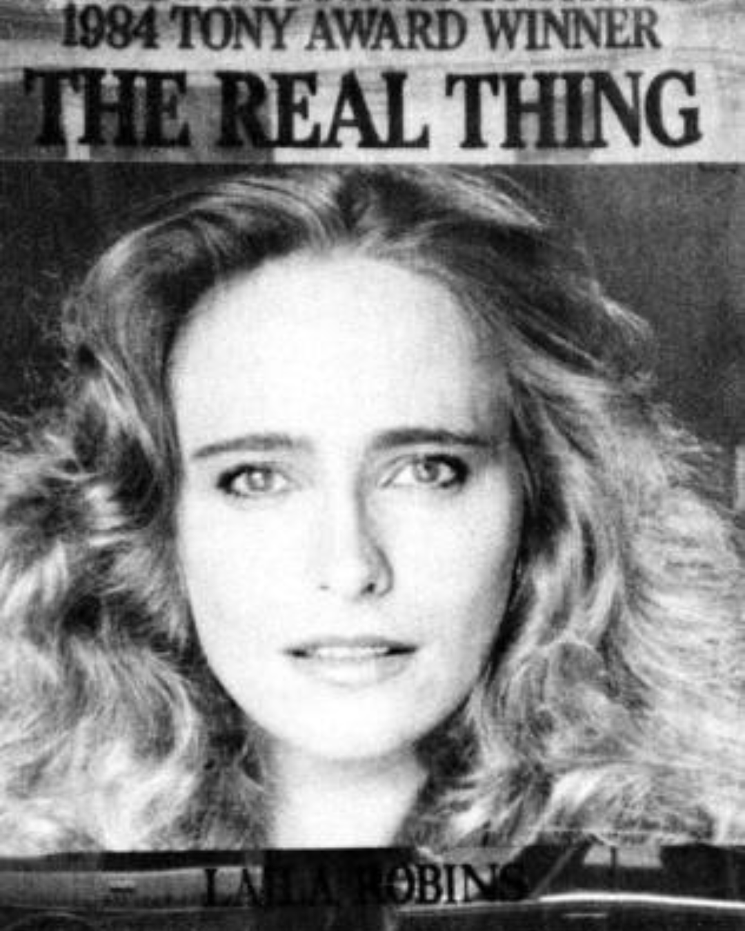 Laila Robiņa uz Brodvejas izrādes “The Real Thing” plakāta.